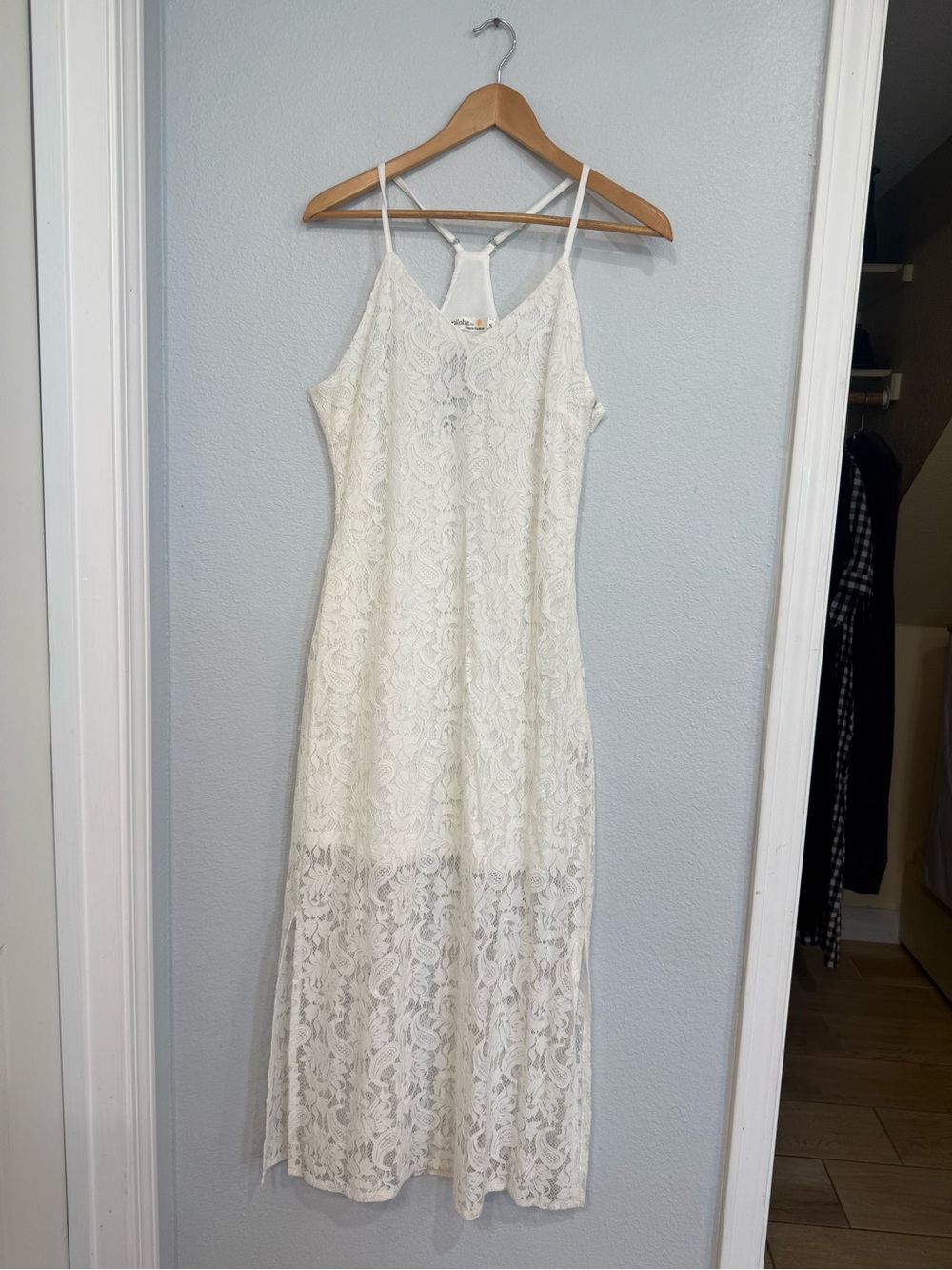 White Lace Maxi Dress with Spaghetti Straps